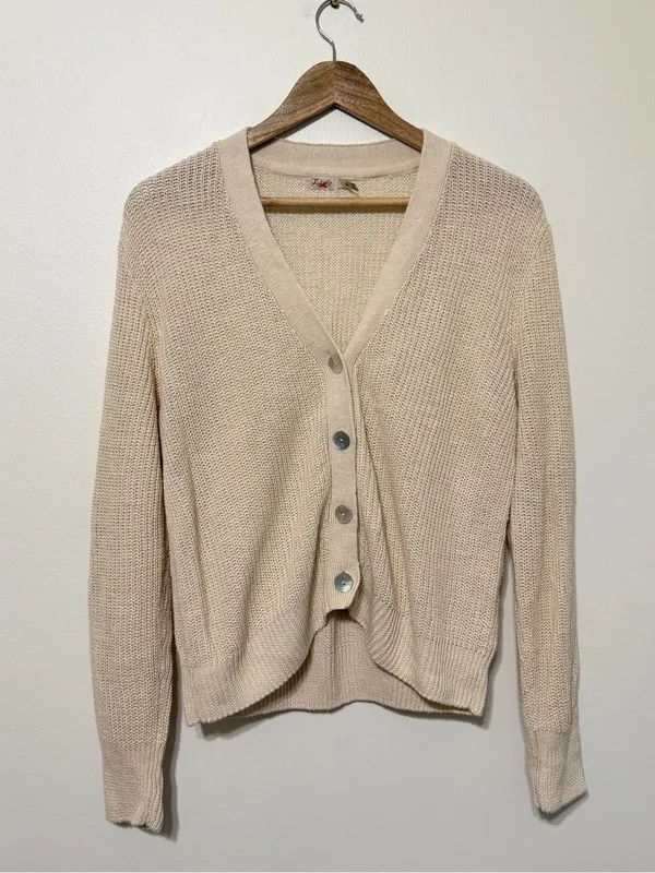 Faherty Miramar Linen Cardigan Sweater Size Medium Button Cream Natural - Image 2