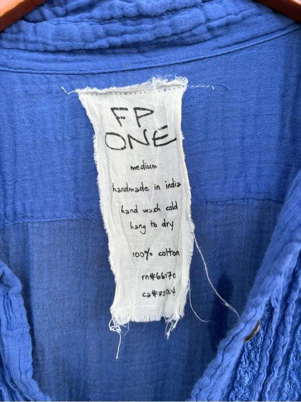 Free People One Boho Tiered Swing Gauzy Cotton Blouse - Image 4