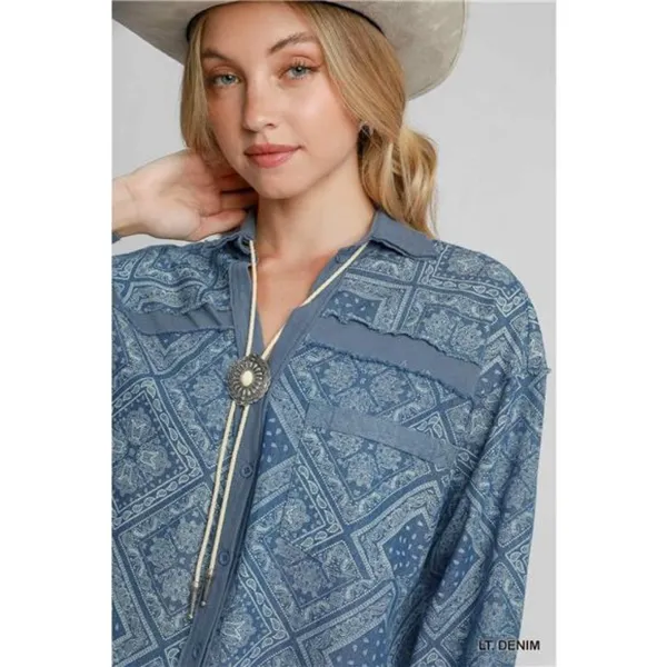 ✨NWT Umgee Paisley Print Denim Shirt Jacket - Image 5