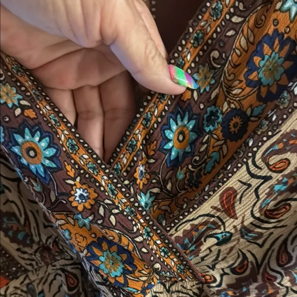 Free People Wrap Peplum Blouse in Brown and Orange Long Flared Sleeves - Image 4