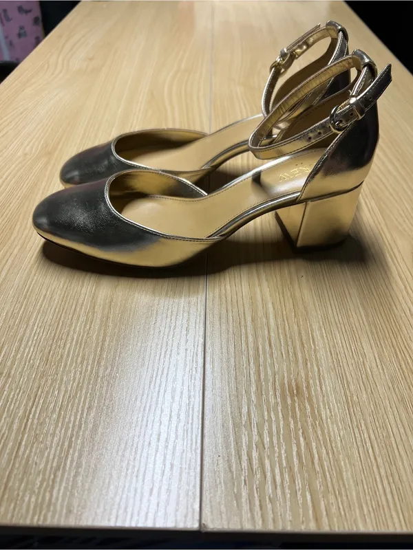 J.Crew Factory Gold Metallic Ankle Strap Block Heel Pumps Size 8 - Image 5