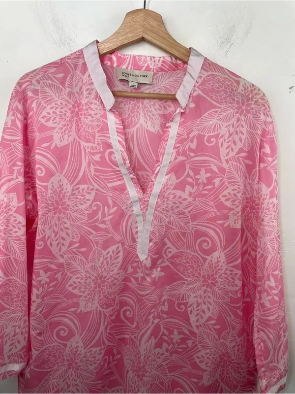 Jones New York Pink & White Floral Split-Neck Tunic - Image 2