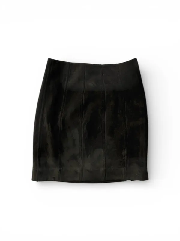 Free People Mini Skirt Black Faux Suede Leather Ruched Size 0 Short - Image 2