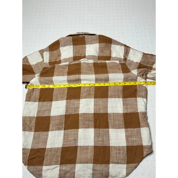 American Eagle Brown White Plaid Button Up Flannel Shirt Size Medium 100% Cotton - Image 5