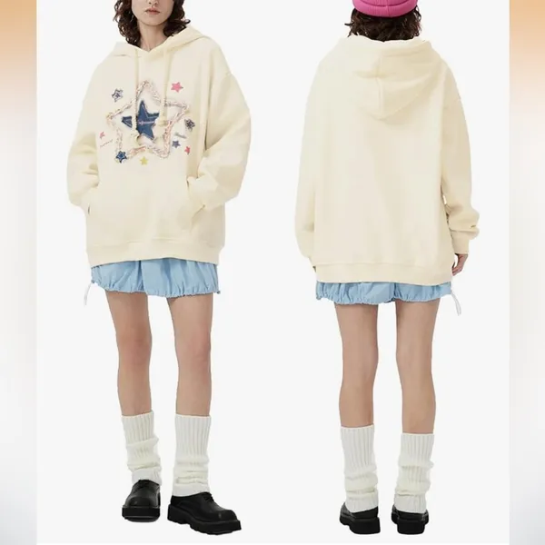 NWT Aelfric Eden star graphic appliqué oversized hoodie fleece lined S - Image 2