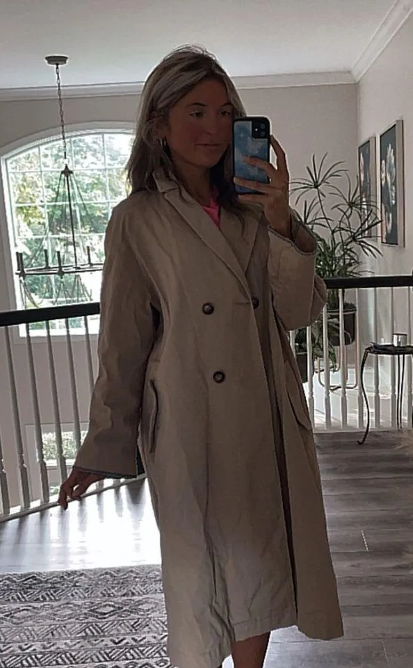 Gorgeous Tan Topshop Long Buttoned Trench Coat - Image 2