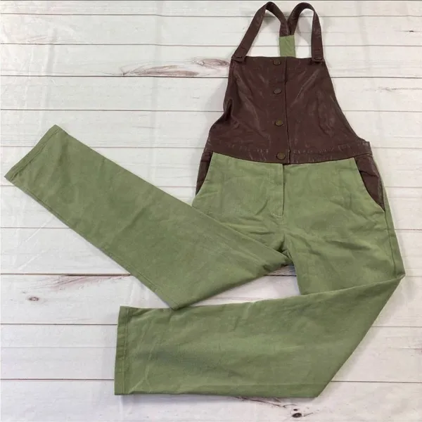 What Goes Around Comes Around Womens Green Tempest Straight Leg Overalls Medium - Image 3