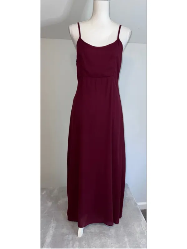 VTG Casual Burgundy Spaghetti Strap Maxi Dress M - Image 2
