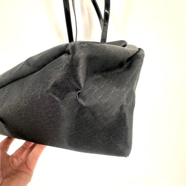 Falchi Sport‎ Black Shoulder Tote Bag Logo Smooth Canvas Patent Leather Straps - Image 5