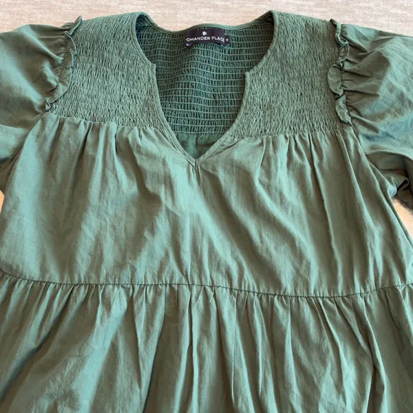 Tuckernuck Pomander Place Dress M Ceci Smocked‎ Long Sleeve Green Tiered Boho - Image 8