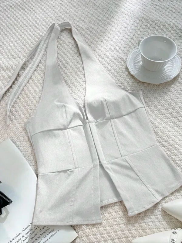 Y2K style White Halter Corset Top - Women's Stylish Bustier - Image 2