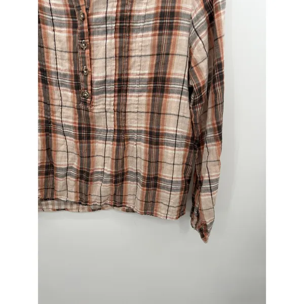 Grace + Karma Plaid Pintuck Blouse Sz S Rust Tan Cotton Country Chic Western - Image 5