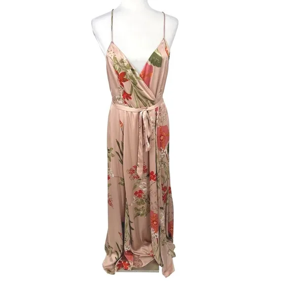 Lulus Faux Wrap XL Blush Pink Floral Satin Maxi Dress Romantic Wedding Guest - Image 2