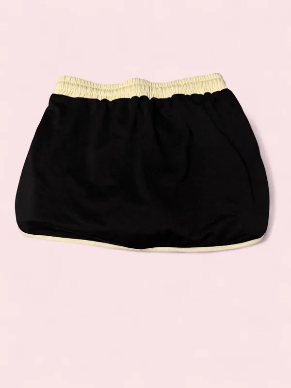 Black Mini Skirt with Cream Trim and Elastic Waist - Image 2
