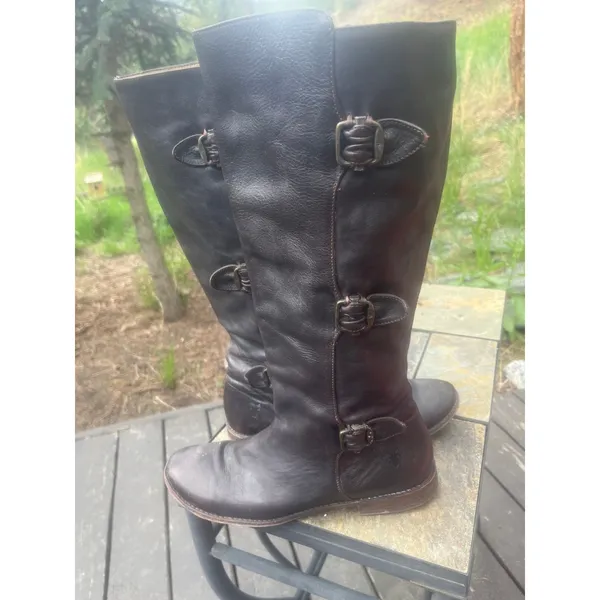 FRYE Paige Riding Tall Three Buckle Leather Brown Boots Women's Size 9B, 77066 - Image 7
