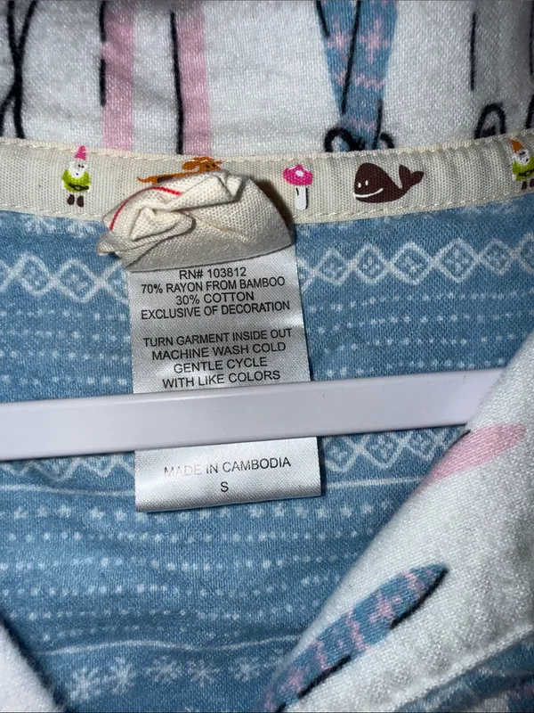 Munki Munki Women’s Ski Print Button Front Pajama Top pants S White Blue Pink - Image 8