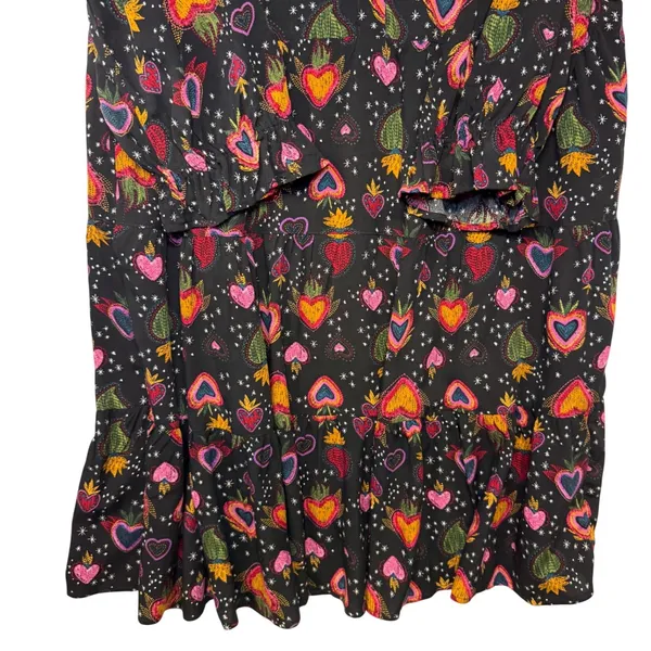 Uncle Frank Black Hearts of Flame Sacred Tiered Mini Dress Long Sleeve Medium - Image 5