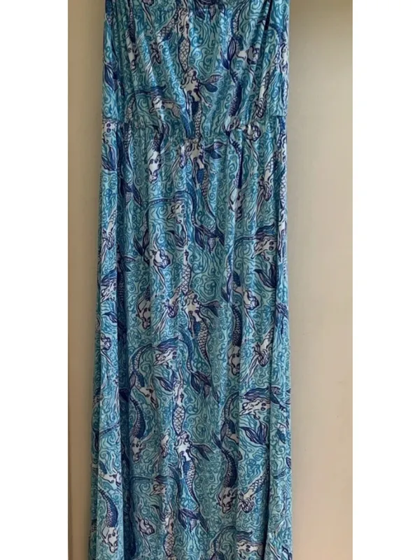Lilly Pulitzer Marlisa Nice Tail Mermaid Maxi dress strapless blue medium Pima - Image 4