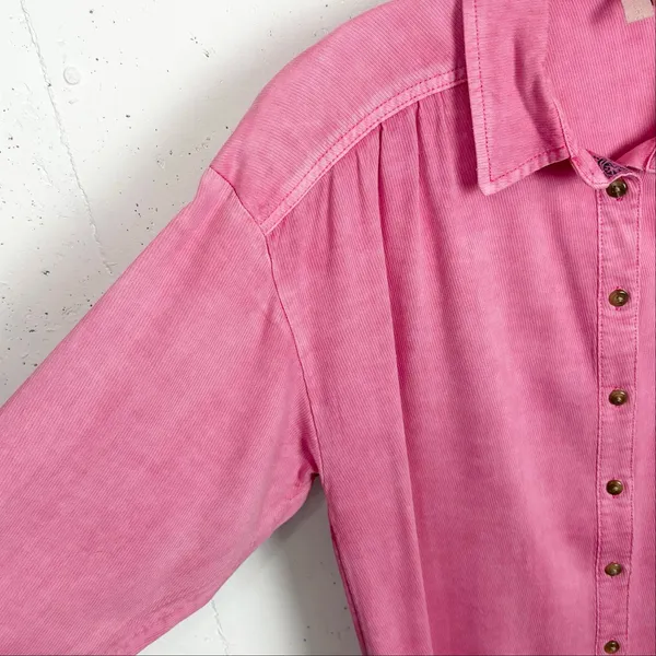 Anthropologie Pilcro Boyfriend Button Down Shirt Viscose Pocket Pink Size Small - Image 5