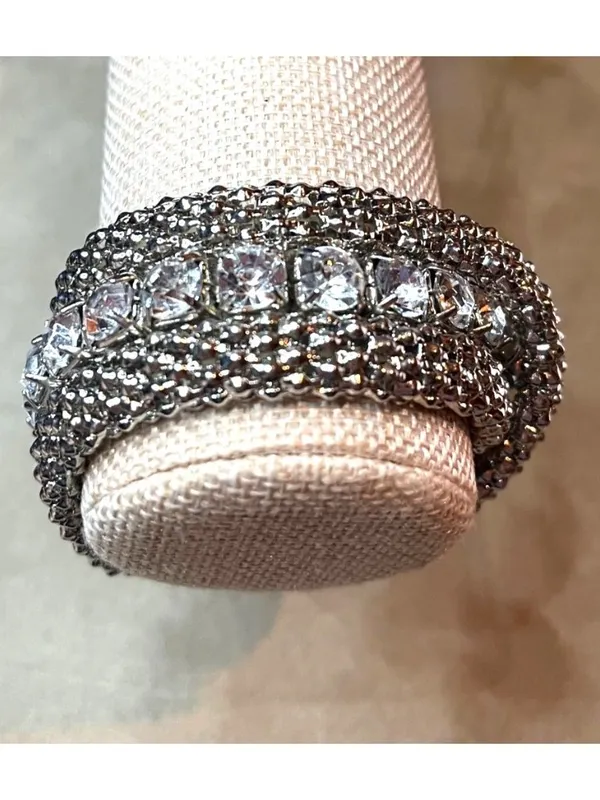 Express Twisted Mesh Rhinestone Stretch Intertwined Silver Toned Bracelet Vintag - Image 2