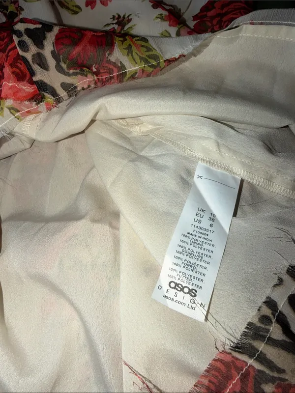 NWOT ASOS DESIGN chiffon Dress in mixed animal rose print SZ-6 - Image 6