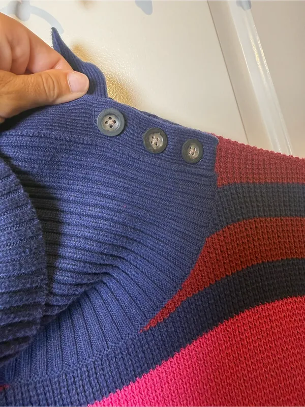 Eddie Bauer Striped Cowl Neck Sweater in Navy, Pink & Tan - Image 4