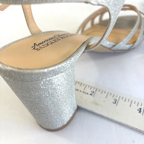 American Glamour Badgley Mischka Silver Glitter Block Heel Sandals Womens 6‎ - Image 13