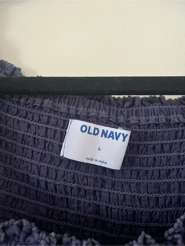 Old Navy Blue Embroidered Smocked Peasant Top Large Cottagecore Prairie Summer - Image 2