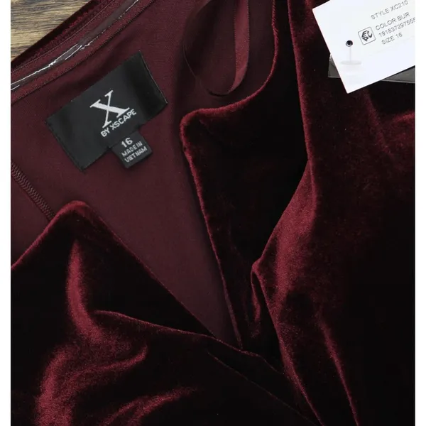 NWT X By Xscape Velvet Long Sleeve Off-The-Shoulder Sheath Dress Burgundy Red 16 - Image 6