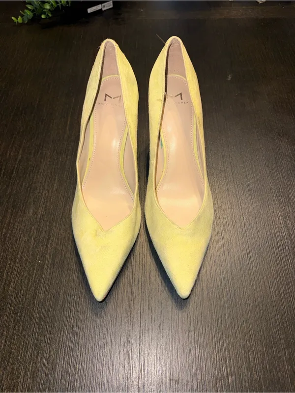Marc Fisher Zala Pump Women Yellow Suede Pointed Toe Block Heel Size 8 - Image 3
