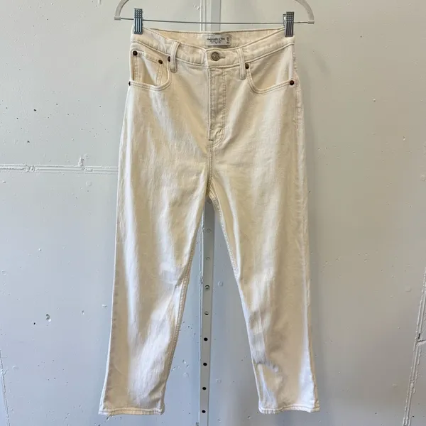 Abercrombie & Fitch Petite Ultra High Rise Ankle Straight Jeans Stretch Cream‎ - Image 2