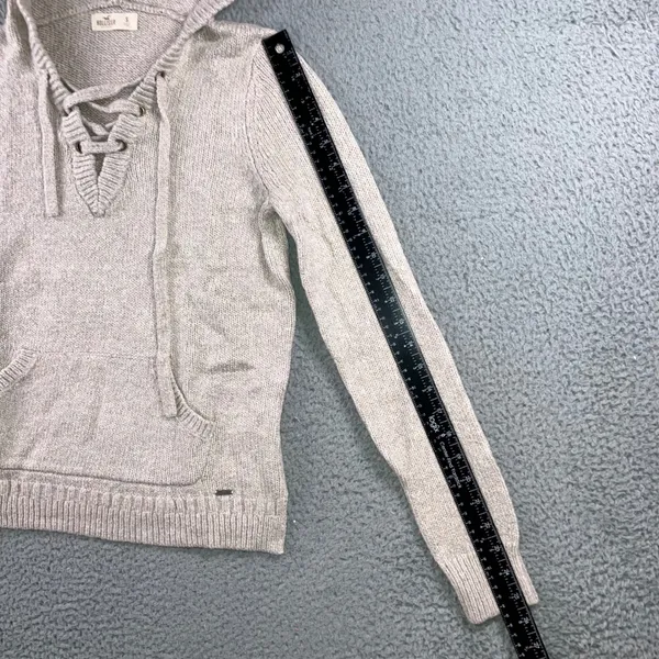 Hollister Baja Hoodie‎ Women S Oatmeal Beige Knit Lace Up Coastal Boho Pullover - Image 10