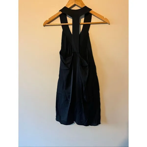 Vintage Alice + Olivia Black Y2K Silk T-Back Halter Mini Dress Pleated Drape XS - Image 3