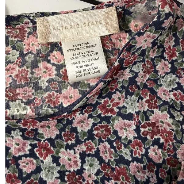Altard State Navy Pink Floral Smocked Tiered Ruffle Mini Dress Size‎ Large - Image 4