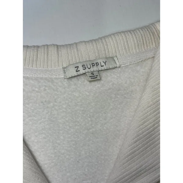Z Supply Womens‎ Cream Ribbed Collar Fleece Pullover Sweatshirt ZT233836S Size S - Image 2