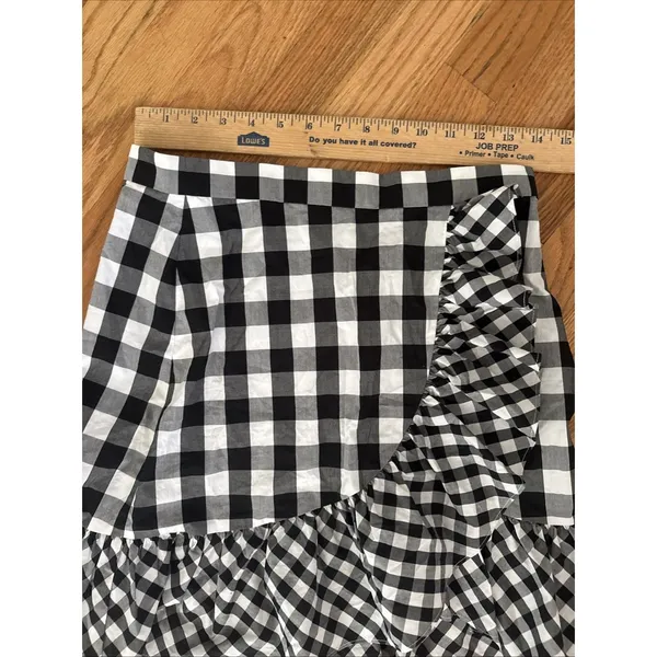J Crew Skirt Womens 2 Black White Gingham Mini Asymmetric Ruffle Wrap A‎ Line - Image 4