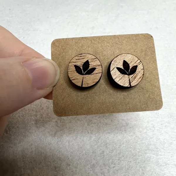 3 Pack Wooden Engraved Stud Earrings Brown - Image 3