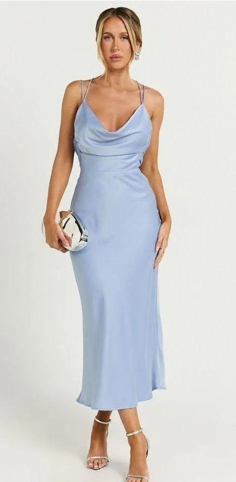 Soft Petal Midi Dress w Cowl Neck & Crossover Back - Image 5