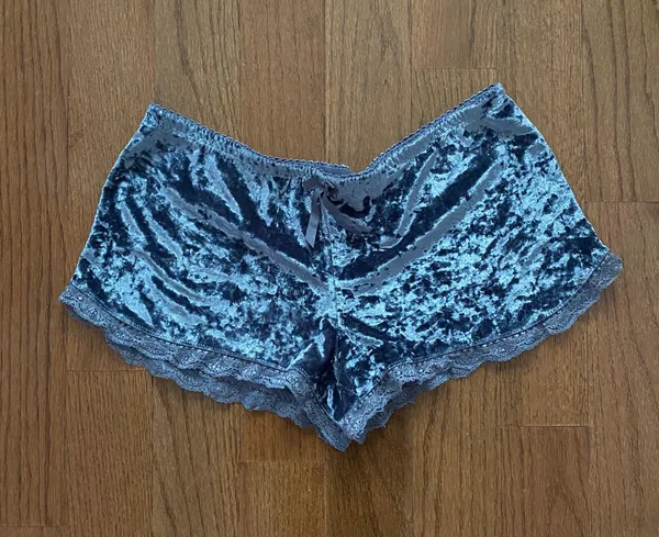 Dolls Kill NWOT Velvet velour grey lace trimmed lounge shorts - Image 2