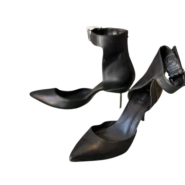Schutz Black Leather Pointed Toe Ankle Strap Stiletto Heels Size 9 EU 40 in EUC - Image 7