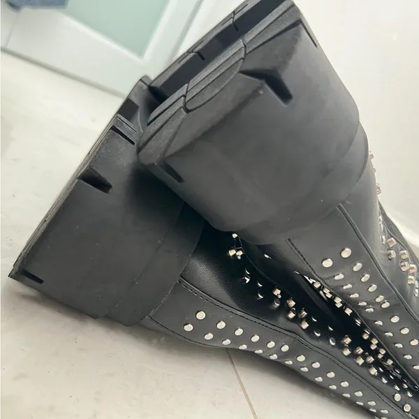 NEW ZARA Studded Chunky Moto Boots Black Chelsea Vegan Leather m size 6 / 36 EU - Image 8