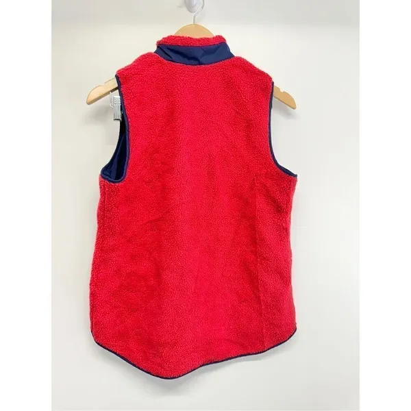 Crown & Ivy Red Sherpa Fleece Full Zip Vest Navy Trim Size Small - Image 5