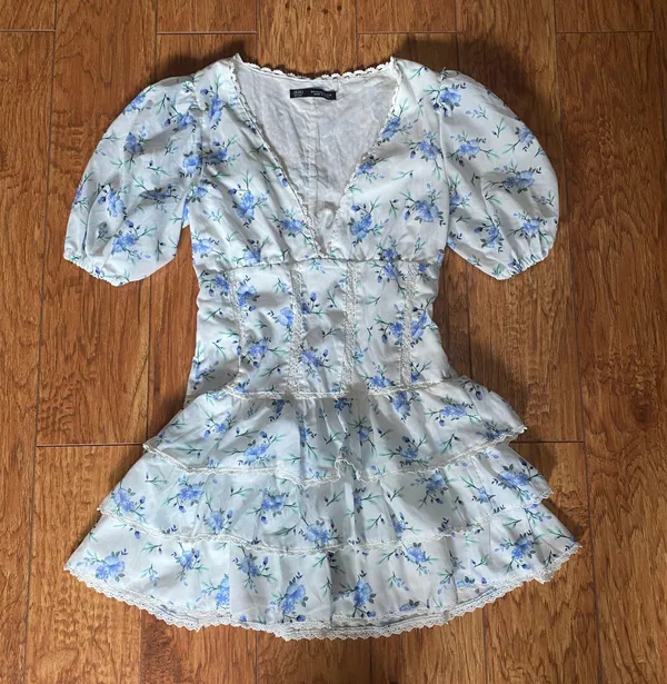 Blue Floral Mini Dress - Image 2