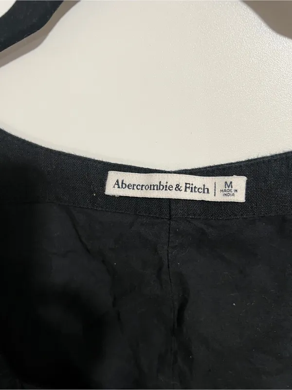 A&F Wide Strap Linen-Blend Mini Dress Black Size Medium with Pockets - Image 2