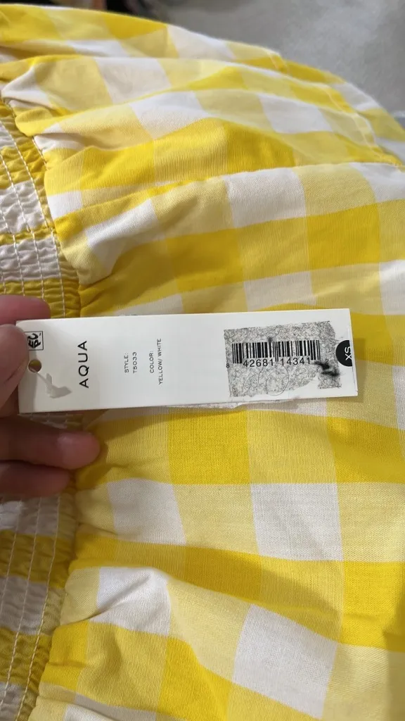 NWT Bloomingdale's Aqua Yellow Gingham Smocked Tiered Top - Image 4