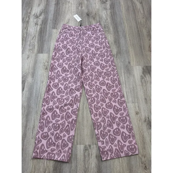 Shekou Pink Smiley Face Print High Waisted Wide Leg Jeans Womens Medium NEW - Image 2