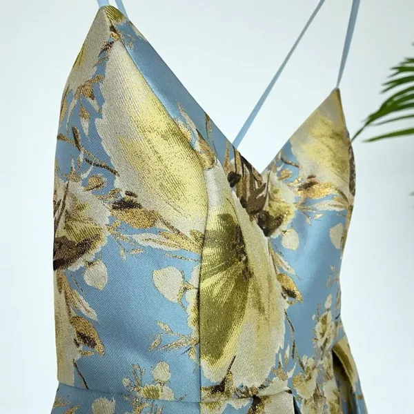 Eliza J Jacquard Brocade Floral Midi Flare Dress with Crisscross Straps - Image 11