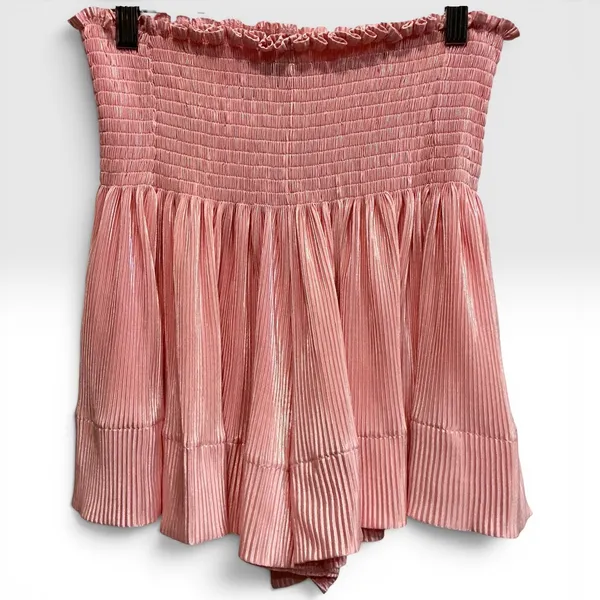 Queen of Sparkles Pink Metallic Iridescent‎ Smocked Pleated Swing Shorts S - Image 2