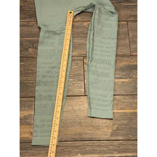 Gymshark Sage Green‎ All Over Logo Print Low Rise 24" Seamless Leggings Small - Image 8