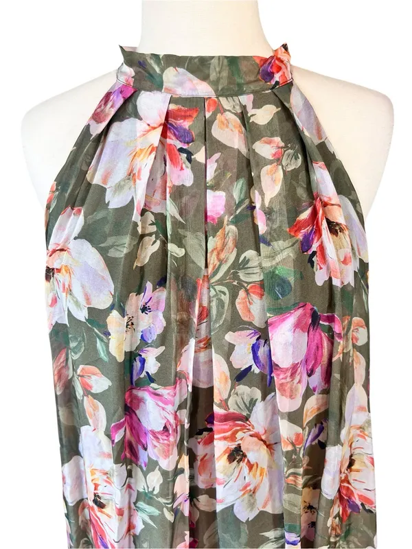 Bellambra Made in Italy Silk Blend Sage Green Floral Halter Maxi Dress - Image 2